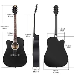 Vangoa Guitare acoustique 6 cordes pour gaucher Noir 104 cm - Les Beatles, Paul McCartney, John Lennon, RIngo Starr, George Harrison Vangoa Guitare acoustique 6 cordes pour gaucher Noir 104 cm – Image 6