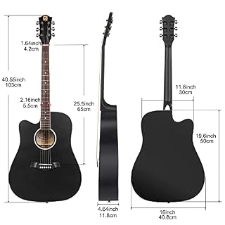 Vangoa Guitare acoustique 6 cordes pour gaucher Noir 104 cm – Image 6
