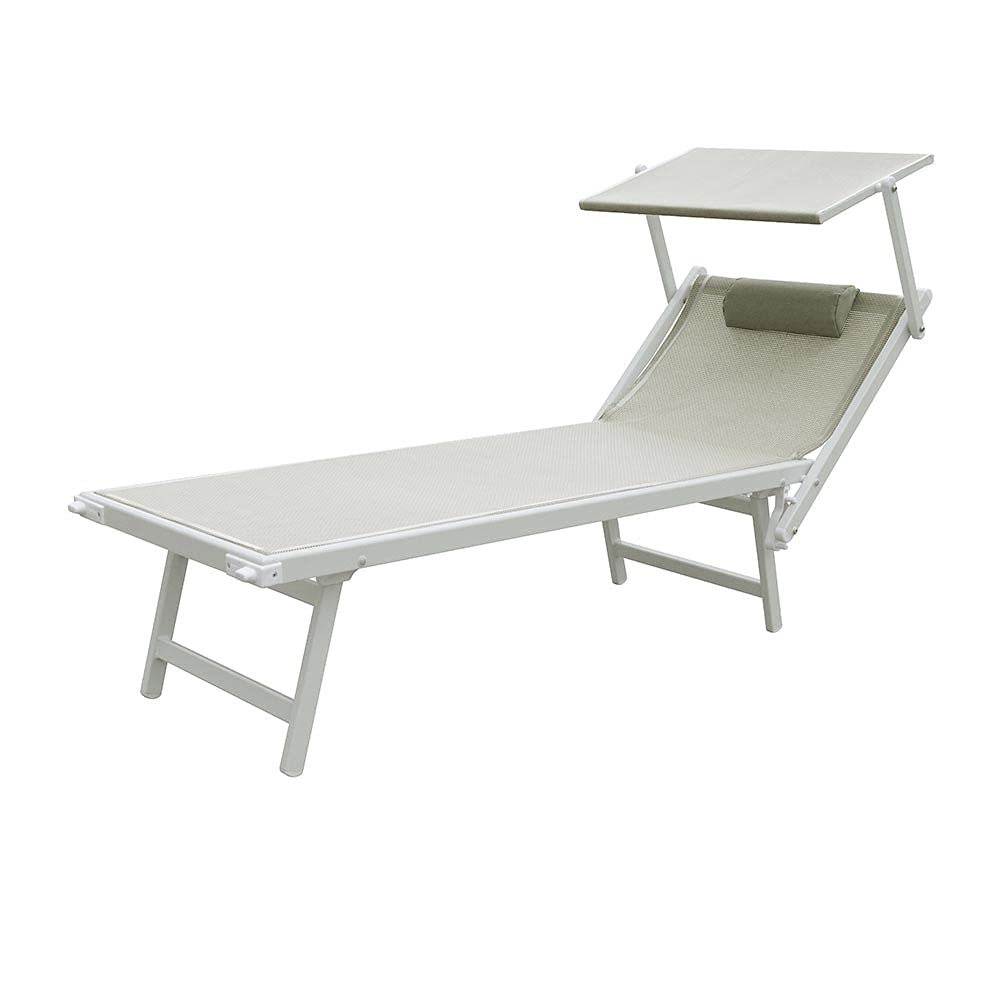 Profesjonalny leżak plażowy z aluminium L-śródziemnomorskiego, składany dach przeciwsłoneczny, pokrycie tekstylne, idealny na plażę, basen i do ogrodu (szary/biały)