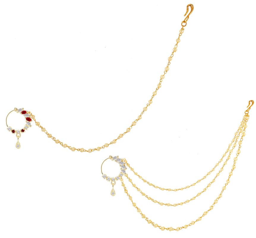 gemron jewel Exquisite Traditional Ethnic Bridal Nose Ring/Nath Adorned with Elegant Pearl Chain for Women and Girls(A_RC-ADNR-003)-picture-41