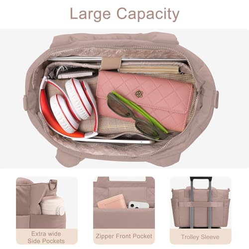 Image of Puffer Tote Bag for Women Quilted Nurse Bag Lightweight Work Bag for Teacher Travel Handbag with Multiple Pockets