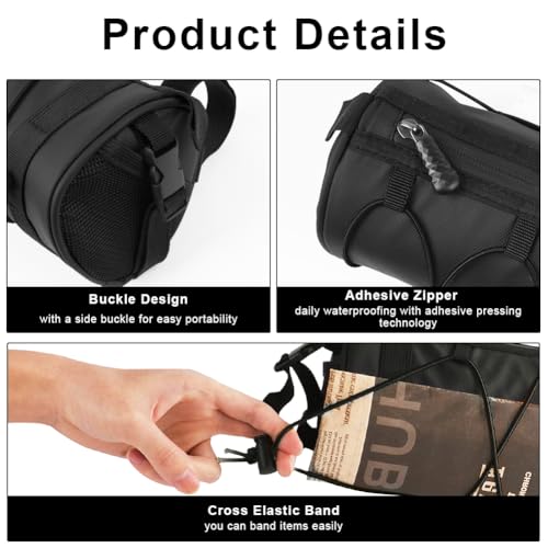 flintronic Waterproof Bike Handlebar Bag, Large Capacity Cycling Frame Bag With Shoulder Strap, Front Top Tube Storage Roll for MTB Mountain and Road Bike - Black - Image 3