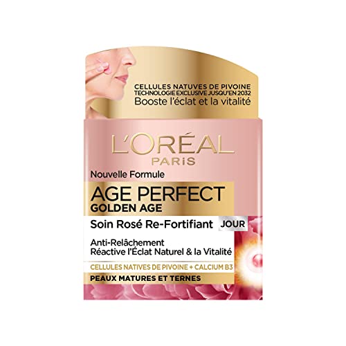 L’Oréal Paris - Age Perfect Golden Age - Soin Jour Rosé Re-Fortifiant - Crème de Jour Anti-Relâchement & Eclat - Enrichi en Cellules Natives de Pivoine et Calcium/Vitamine B3-50 ml