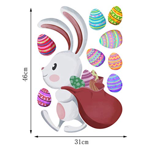 Amosfun Wallpaper Mural Easter Wall Stickers Rabbit Carrying Eggs Window Clings Self-Adhesive Door Mural Wallpaper Funny Decoration Accessories For Diy Home Bedroom Office *31Cm Oriental Decor #TOP1