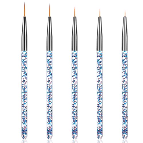 5 Pcs Eyeliner Brush, Nail Art Brushes Fine Point Nail Art Liner Brushes Set, Thin Eye Makeup Gel Eyeliner Brush for Graphic Cosmetic, Nails Tools
