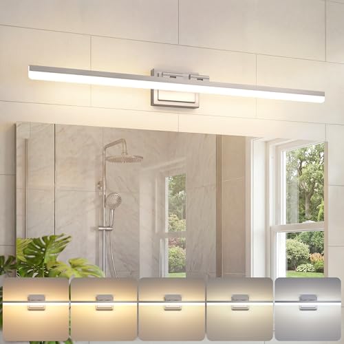 Image of VOLISUN Modern Bathroom Vanity Light 39.4 inch, Rotatable, 34W Dimmable 5CCT Led Bathroom Light Fixture Over Mirror, Brushed Nickel Bar Vanity Light for Bathrooms Mirror Restroom-ETL Certificated
