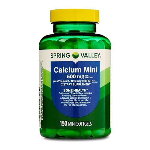 Calcium Plus Vitamin D3 Supplement.| Small Calcium Pills | Spring Valley Calcium Plus Vitamin D3 Supplement, 150 Mini Softgels - New Look
