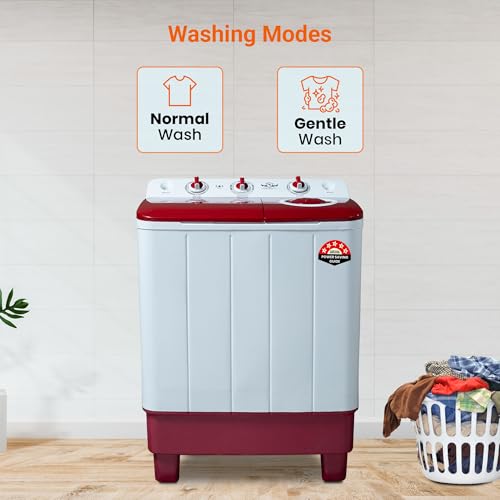 Image of Power Guard 7.5 kg 5 Star Semi-Automatic Top Loading Washing Machine Appliance (PG75WM-BG-OP, Burgundy, Powerful Motor, Effective Wash Pulsator,1400 RPM & Castors)