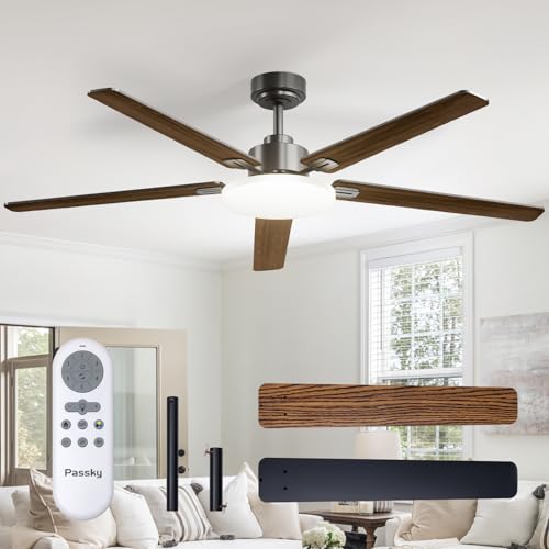 Passky Ceiling Fans with Lights, 60 inch Sleek Ceiling Fan with Light and Remote Control, 3CCT, Dimmable, Reversible, Noiseless, Black Ceiling Fan for Bedroom, Living Room