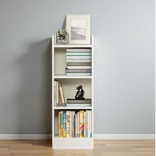 Compact Wooden 3-Tier Storage Bookshelf | Engineered Wood Rack Organizer | Open Shelves Display Unit for Living Room, Office, or Bedroom (White1)-image-49
