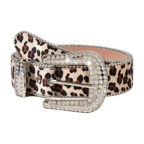 Girl Jeweled Waistband Leopards Print Buckle Belt For Jeans Dress Nightclub Girls Modern Jeweled Waistband