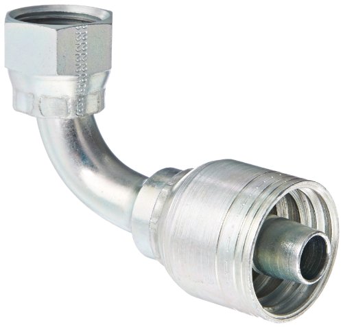 Image of Aeroquip 1AA8FRB8 Carbon Steel Global TTC (Thru the Cover) Crimp Hose Fitting Female ORS Swivel, 90 Degree Elbow, 1 /2 inch Hose ID, 13 /16 inch - 16 Thread