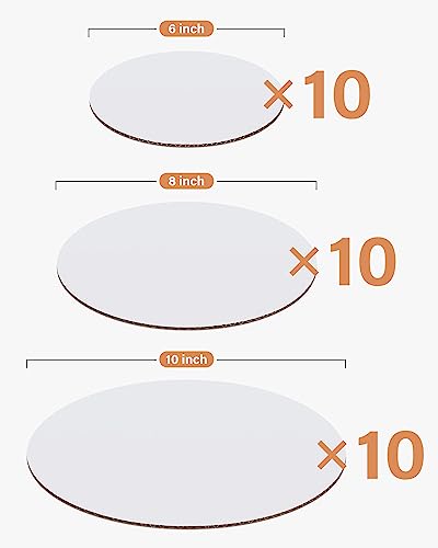 Kootek Cake Boards 30 Pack - 6, 8 and 10 Inch Round Circle Cardboard Base, Disposable Food-Grade Cake Plate for Cake Decorating Baking
