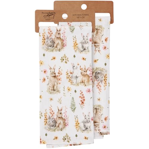 Primitives by Kathy Flower Bunny Spring Kitchen Towel Dish Towel, Absorbent Terrycloth Back Layer, Easter & Spring Collection