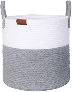 Wintao Cotton Rope Laundry Basket, Woven Storage Basket Toy Storage Blanket Organiser Nursery Hamper Baby Washing Basket Grey Extra Large D40 x H45cm