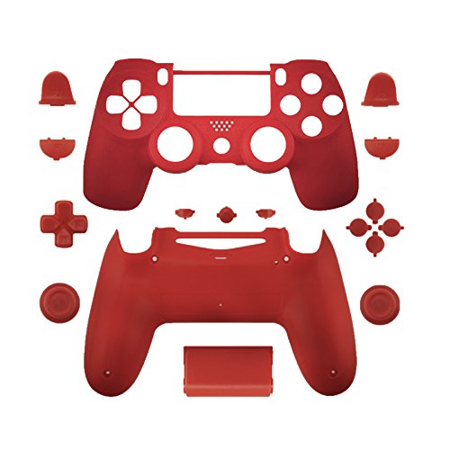 WPS - WPS Matte Controller Case Collection Full Housing Shell + Full Buttons for PS4 Playstation Slim Pro (JDM-040) Controller (Red)