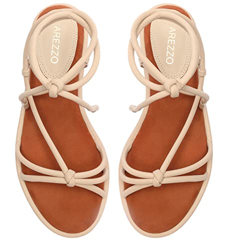 Arezzo Women's Cecily Strappy Lace Up Flat Sandal, Beige, Size 7.5 #TOP4