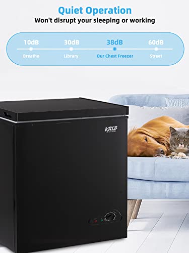 KRIB BLING Chest Freezer 7.0 cu.ft Mini Adjustable 7 Thermostat Compact Deep Freezer Top Door Low Noise with Removable Basket Black