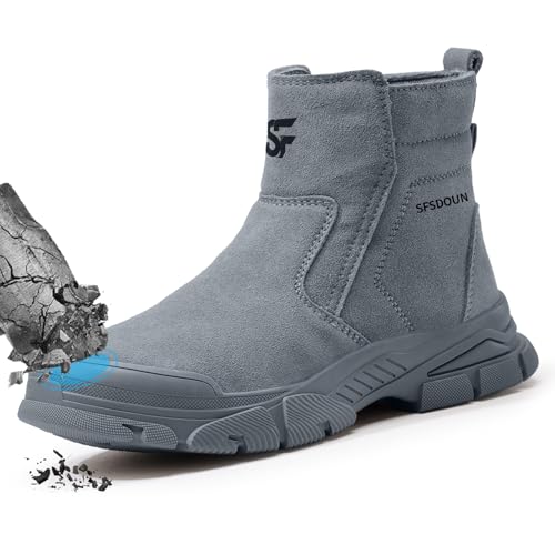 Image of SFSDOUN Welding Boots for Men,Slip On Indestructible Steel Toe Work Boots for Men,Men