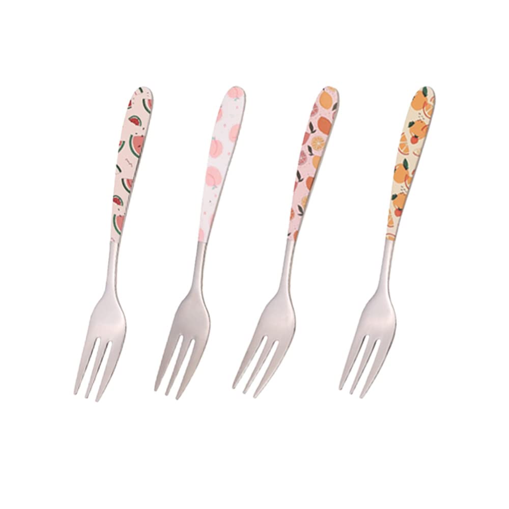 MeiyiZheng 4 Pcs Dessert Forks 304 Stainless Steel Fruit Forks Printed with a Pattern Salad Forks for Home,Kitchen or Restaurant