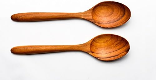 KuuTeaK 8 Inch Teak Wood Soup Spoon Hand Craft Wooden Soup Spoon Tableware Flatware Wooden Kitchen utensils Pack of 2
