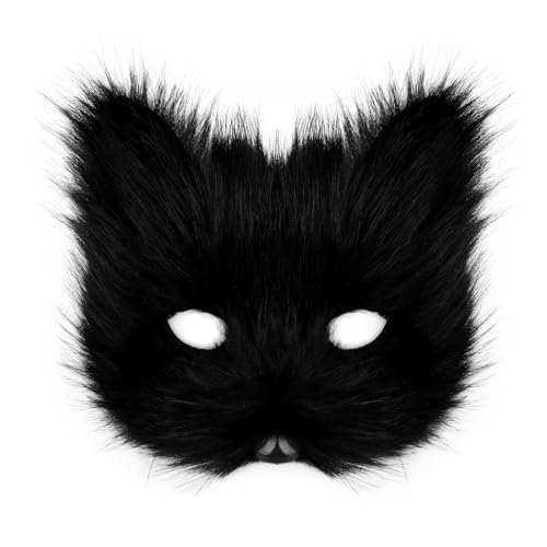 hbbhml Masque Animal Renard Loup pour Halloween, Déguisement pour Cosplay, Accessoires en Peluche, Masques de Moitié de Visage pour Chat, pour Carnaval,...