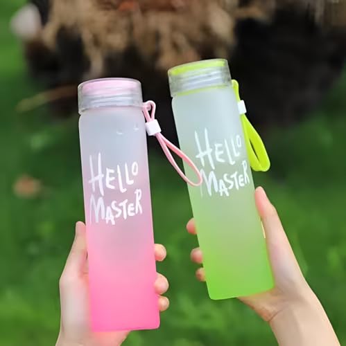 Image of Water Bottles Hello Master Print Glass Water Bottle - 400ml Glass Bottle with Lid Leak Proof BPA Free For School, College, Office, Easy to carry, Return Gift For Kids (green)