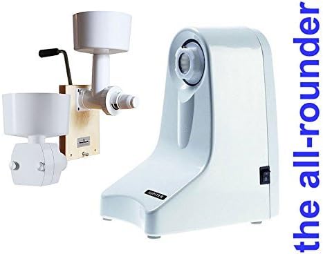 Amazon Com Family Grain Mill W Handbase Electric Motor Unit And Flaker Mill 4 Pcs Set 110 Volt Kitchen Dining