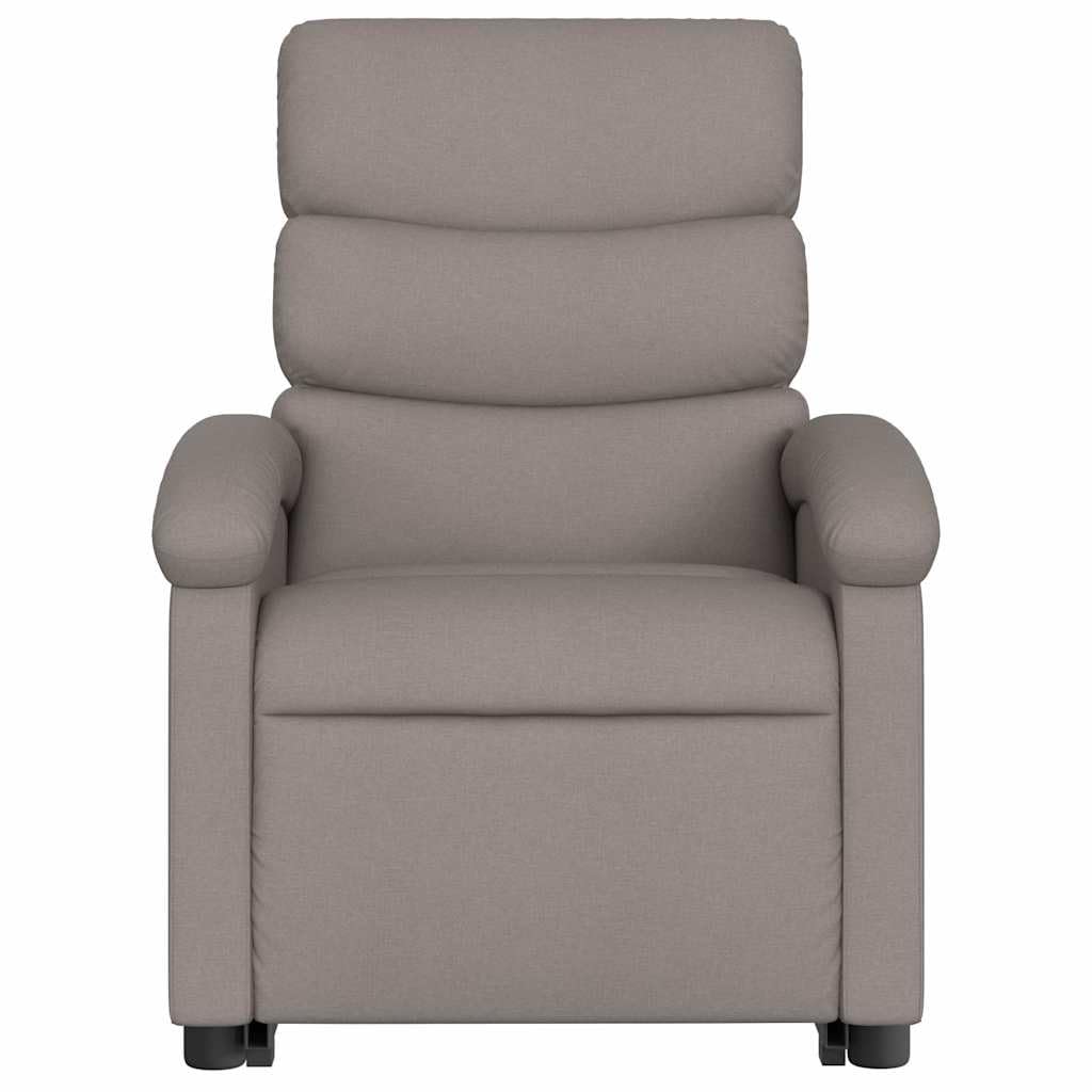 Sillón elevador eléctrico reclinable de tela color pardo con motor para elevación e inclinación automática a 135 grados, estructura estable y bolsillo lateral, asiento