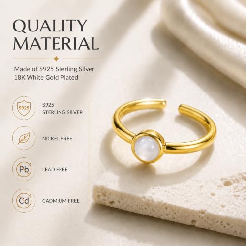Natural White Agate Ring for Women 925 Sterling Silver Adjustable Open Ring - image 7