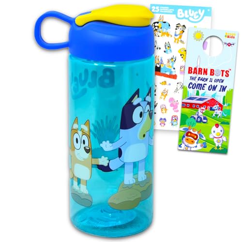Bluey Water Bottle for Kids, Girls, Boys - 3 Pc School Supplies Bundle with Drinking Bottle Plus Stickers and More | Bluey Drinking Cups for Kids