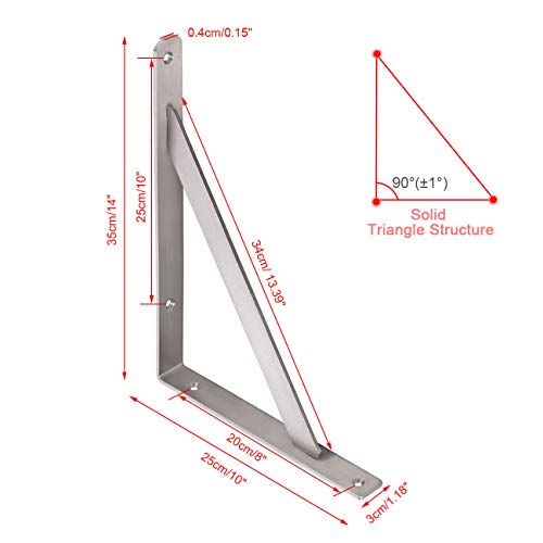 Yumore Shelf Bracket 14", Max Load: 550Lb Heavy Duty Stainless Steel Solid Shelf Support Corner Brace Joint Right Angle Bracket, Pack Of 2 #TOP1