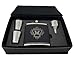 Personalized Leatherette Flask Set - Free Engraving on leather gift box and flask (Black w/Silver Engraving)