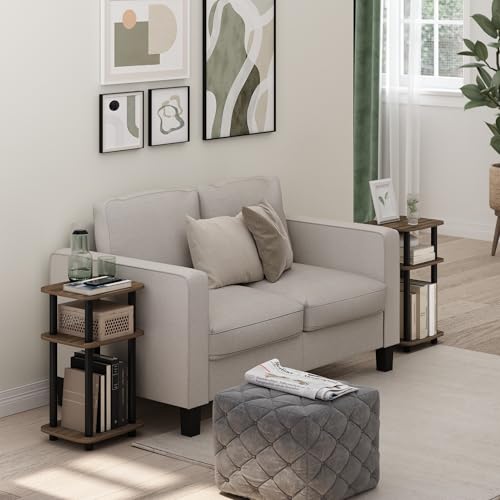 Image of Furinno JUST 3-Tier Telephone Table Set of 2, Turn-N-Tube Toolless Side Table with Open Shelf, Round Curve Corner Night Stand, Bedside Table, for Living Room, Bedroom, Columbia Walnut