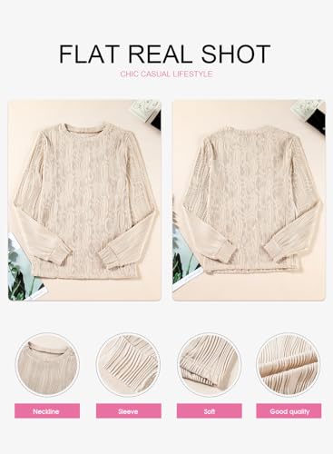 EVALESS Womens Tops Trendy Dressy Casual Long Sleeve Crewneck Basic T Shirts Solid Loose Textured Blouses Outfits - Image 6