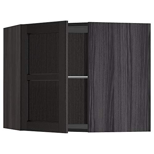 Cabine d'angle murale METOD meuble de rangement suspendu noir avec étagères verre
