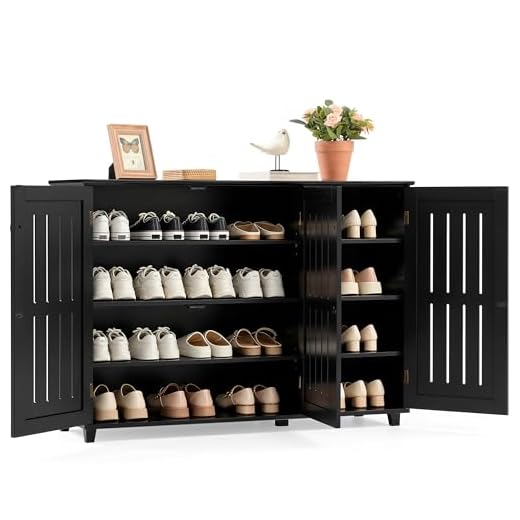 Yaheetech Free Standing Shoe Rack Adjustable Storage Organizer 4 Tier Shoe Rack Shelves Entryway Hallway Furniture for Bathroom Living Room Black