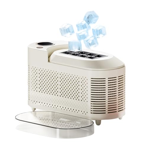 richigblosmum Máquina De Hielo De Encimera - 8 Cubos En 10~15min, Modos Hueco/Sólido, Encendido con Un Solo Botón, Doble Alimentación, Compacta 21.6cm para Hogar, Cocina, Camping Y Oficina,Beige