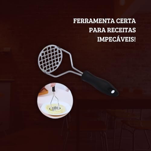 Amassador de Batatas Espremedor Metálico Multi Utilidades em Aço Inoxidável 24x8cm Prático Eficiente
