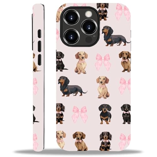 yicomon Compatible with iPhone 13 Pro Max Case, Dachshund Pink Bow Pattern Print Matte Phone Case Durable Fashion Funny Liquid Silicone Case Soft Anti-Scratch Shockproof Protective Cover