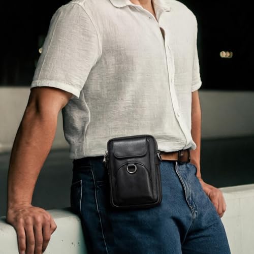 Image of Augus Genuine Leather Small Crossbody Messenger Phone Bag for men's