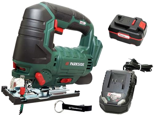 HEADNMORE® Bundle - PARKSIDE® 20V Akku Pendelhubstichsäge PSTDA 20-Li C3 (inkl. 4Ah Akku) +Schlüsselanhänger