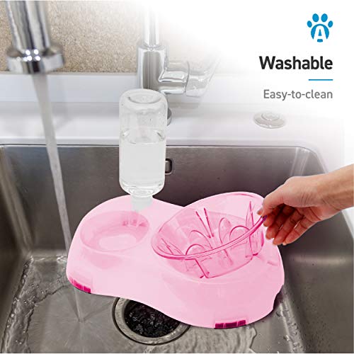 Anypet Slow Feeder Bowl, Elevated, Double Transparent For Cats, Small Dogs, Pet Automatic Water Feeder With Water Bottle, Pink (Apf06P) #TOP3