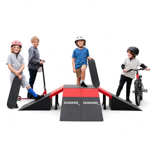 PLATPORTS Skate Ramp Skateboard Ramp BMX Bike Ramps for Kids Ages 6-12 Kicker Ramp Skateboard Ramps for Kids Ages 6-12 (22+ Configuration Ramp Set)