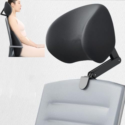Office Chair Headrest Attachment Universal, Head Support Cushion for Any Desk Chair, Elastic Sponge Head Pillow for Ergonomic Executive Chair, Adjustable Height & Angle Upholstered, Chair Not Include