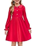 Arshiner Little Girls Christmas Dresses Fall Long Sleeve Holiday New Years Valentines Dress Red 6-7 Years