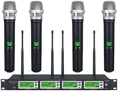 GTD Audio 4x800 Adjustable Channels UHF Diversity Wireless Cordless Handheld Microphone Mic System Ideal for Church, Karaoke, Dj Party, Range 450ft (4 Handheld Mics)