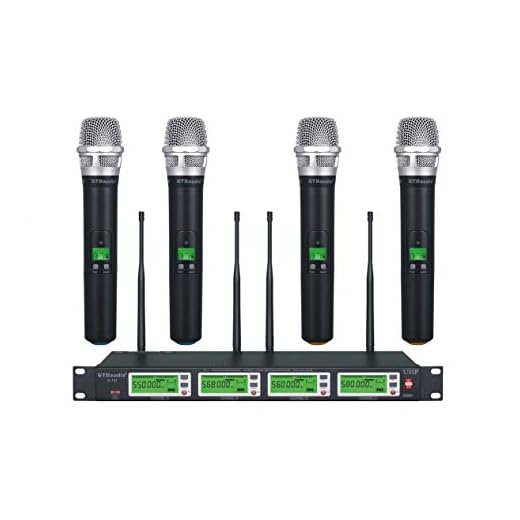 GTD Audio 4x800 Adjustable Channels UHF Diversity Wireless Cordless Handheld Microphone Mic System Ideal for Church, Karaoke, Dj Party, Range 450ft (4 Handheld Mics)