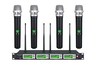 gtd audio 4x800 adjustable channels uhf diversity wireless cordless handheld microphone mic system ideal for church, karaoke, dj party, range 450ft (4 handheld mics) (b07krmx7vh)