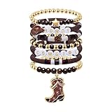 Artlunar Western Cowgirl Beaded Stretch Bracelets, Stackable cowgirl hat boot accessories, Bohemian Jewelry for Women Girls Teens Christmas Birthday Gift Brown